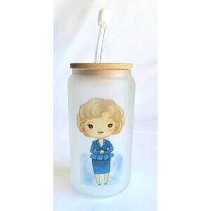 UNIQUE Betty White Golden Girls Rose Frosted Glass Water Bottle "Best Life Ever"